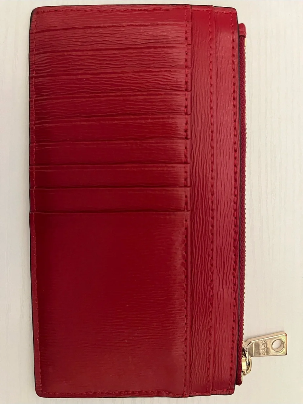 DKNY Red Textured Leather Slim Zip Card Case Wallet